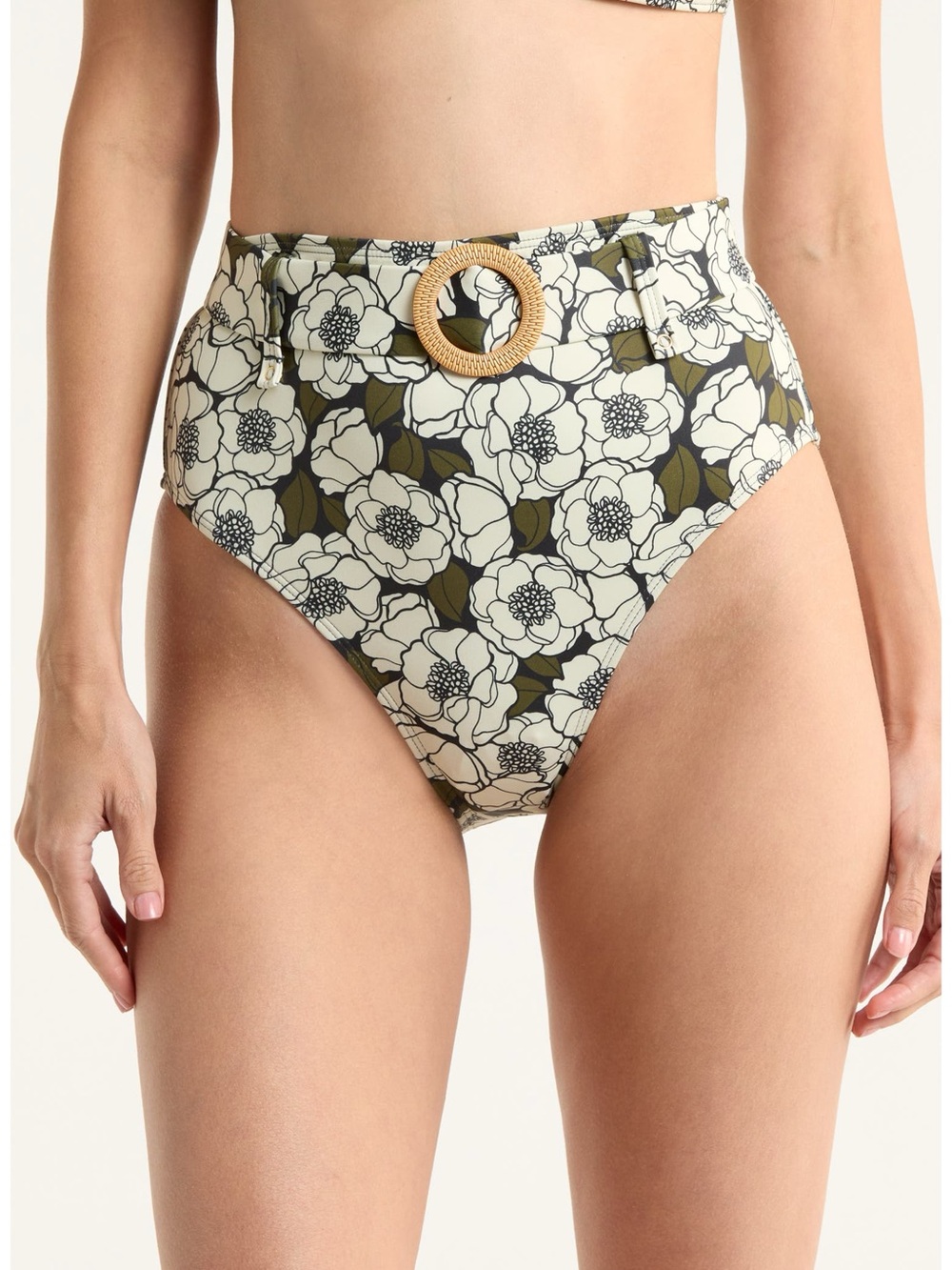Hutch Conny O-Ring High Waist Bikini Bottoms Olive Black Ivory Medium NWT